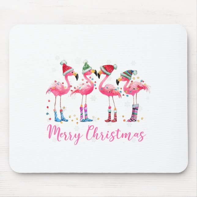 Merry Christmas Hat Santa Flamingo Light Christmas Mouse Pad (Front)