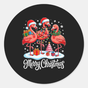 Merry Christmas Hat Santa Flamingo Light Xmas Wome Classic Round Sticker