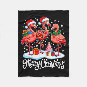Merry Christmas Hat Santa Flamingo Light Xmas Wome Fleece Blanket