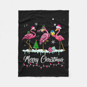 Merry Christmas Hat Santa Flamingo Snow Xmas Pajam Fleece Blanket