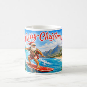 Merry Christmas Hawaiian Surfing Santa Coffee Mug