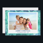 MERRY CHRISTMAS HAWAIIAN TROPICAL BEACH PHOTO HOLIDAY CARD<br><div class="desc">Blue and Green Turquoise incandescent Faux Foil Merry Christmas Hawaiian Tropical Palm Leaf Family Photo Christmas Holiday Card. The picture and family name can be replaced on this simple beach or coastal vacation Christmas Family Photo Card.</div>