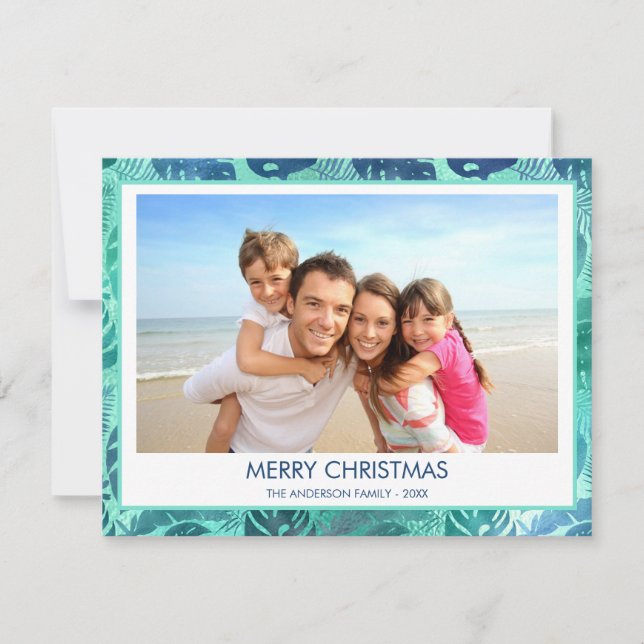 MERRY CHRISTMAS HAWAIIAN TROPICAL BEACH PHOTO HOLIDAY CARD (Front)