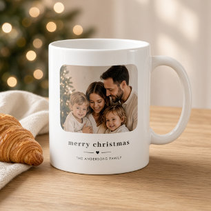 Merry Christmas Heart Minimalist Family Photo Coffee Mug