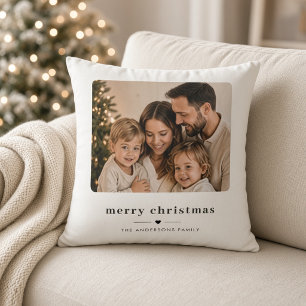 Merry Christmas Heart Minimalist Family Photo Throw Pillow