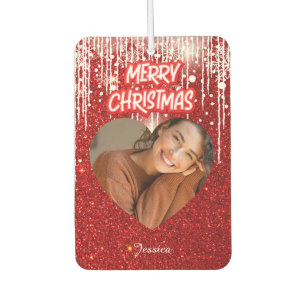 Merry Christmas Heart Personalized Photo Name  Air Freshener
