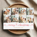 Merry Christmas Heart Photo Collage Holiday Card<br><div class="desc">Delight your loved ones this holiday season with our exquisitely personalized Christmas card. The front beautifully showcases five of your selected photos, each capturing cherished moments. Below, the festive greeting 'Merry Christmas' is elegantly scripted, adorned with playful swashes and cute hearts, adding a touch of whimsy. On the back, four...</div>