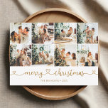 Merry Christmas Heart Photo Collage Holiday Card<br><div class="desc">Delight your loved ones this holiday season with our exquisitely personalized Christmas card. The front beautifully showcases five of your selected photos, each capturing cherished moments. Below, the festive greeting 'Merry Christmas' is elegantly scripted, adorned with playful swashes and cute hearts, adding a touch of whimsy. On the back, four...</div>