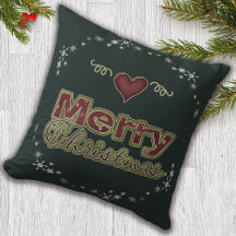 Merry Christmas Heart Snowflake Green 