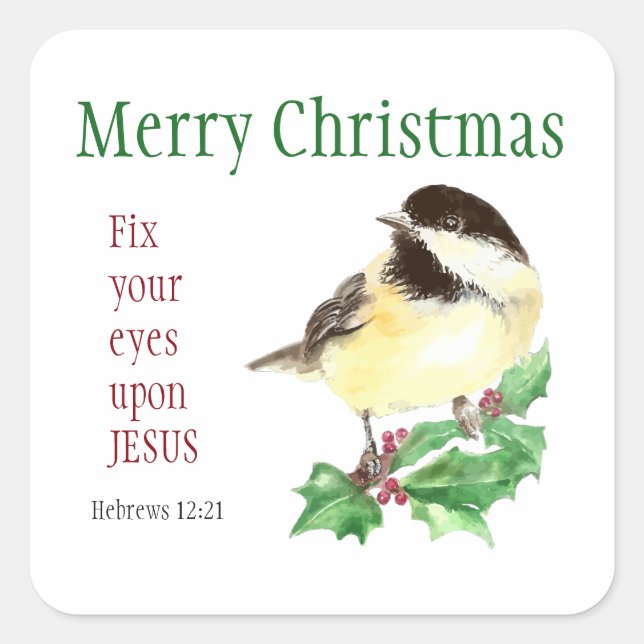 Merry Christmas Heb. 12:21 Fix your Eyes on Jesus Square Sticker (Front)