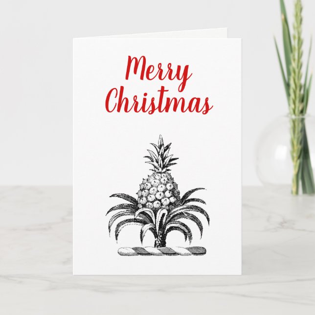 Merry Christmas Heraldic Pineapple Crest Holiday Card (Front)