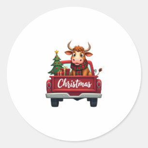 Merry Christmas Highland Cow Christmas Tree Red Tr Classic Round Sticker