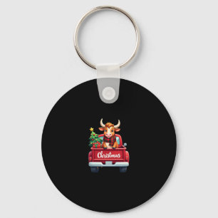 Merry Christmas Highland Cow Christmas Tree Red Tr Keychain