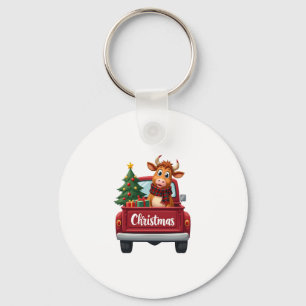 Merry Christmas Highland Cow Christmas Tree Red Tr Keychain