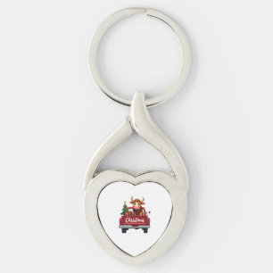 Merry Christmas Highland Cow Christmas Tree Red Tr Keychain