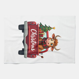 Merry Christmas Highland Cow Christmas Tree Red Tr Kitchen Towel