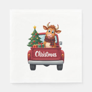 Merry Christmas Highland Cow Christmas Tree Red Tr Napkin