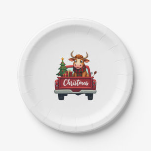 Merry Christmas Highland Cow Christmas Tree Red Tr Paper Plate