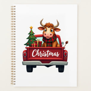 Merry Christmas Highland Cow Christmas Tree Red Tr Planner