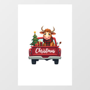 Merry Christmas Highland Cow Christmas Tree Red Tr Window Cling