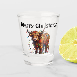Merry Christmas Highland Cow Shot Glass