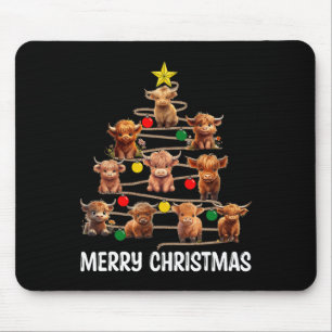 Merry Christmas Highland Cow Western Xmas Tree Paj Mouse Pad