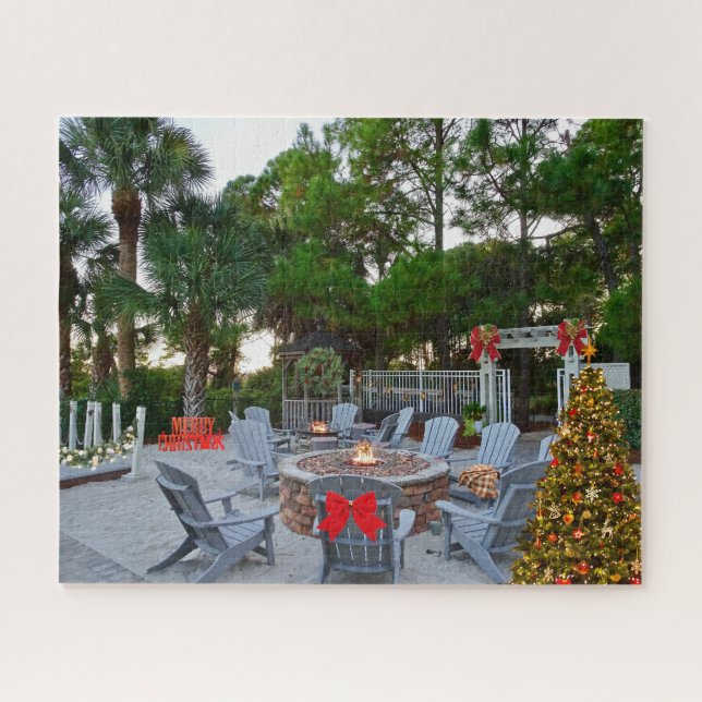Merry Christmas Hilton Head Island Fire Pit Jigsaw Puzzle (Horizontal)