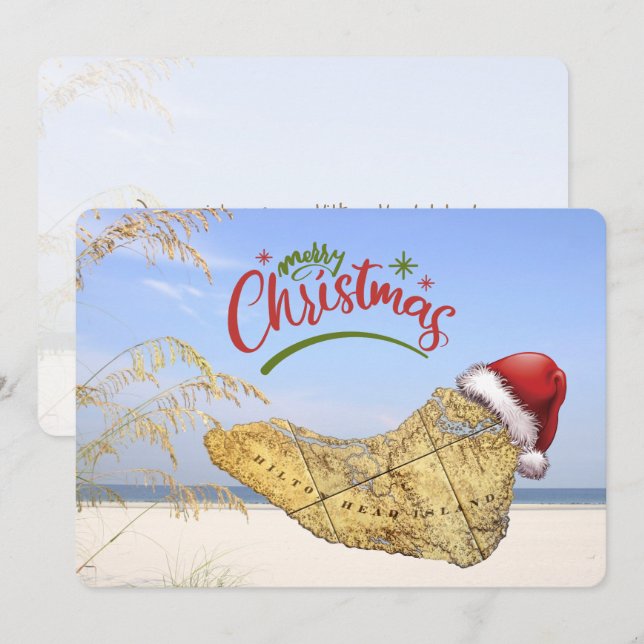 Merry Christmas Hilton Head Island Map & Beach Holiday Card (Front/Back)