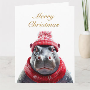 Merry Christmas Hippo beanie and scarf Card