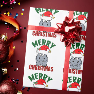 Merry Christmas Hippo Cute Holiday Wrapping Paper