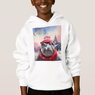 Merry Christmas Hippo Santa hat and scarf