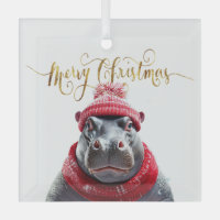 Merry Christmas Hippo Santa hat and scarf