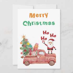 Merry Christmas Ho Ho Ho Funny santa on red truck  Holiday Card