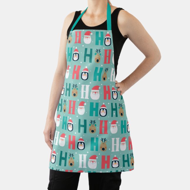 Merry Christmas Ho Ho Ho Santa Claus Pattern Apron (Insitu)