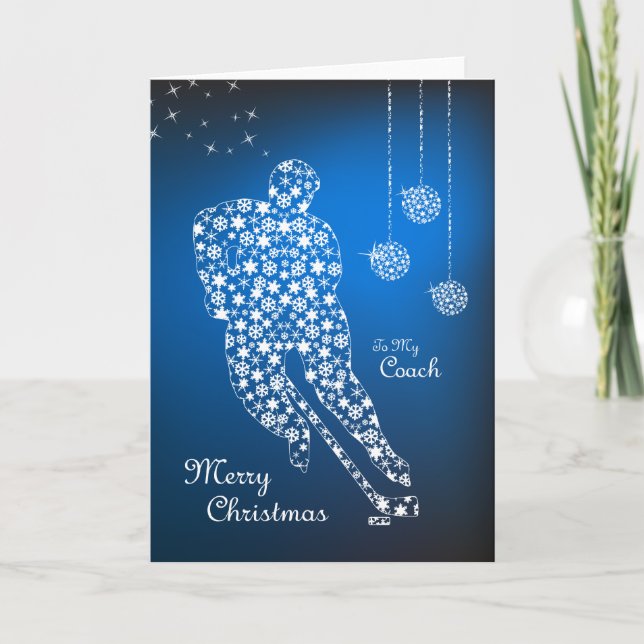 Merry Christmas Hockey Coach Snowflakes Card (Front)