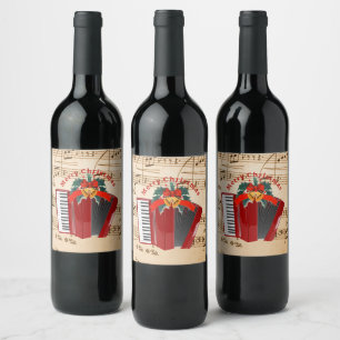 Merry Christmas, Holiday Accordion, Wine Label