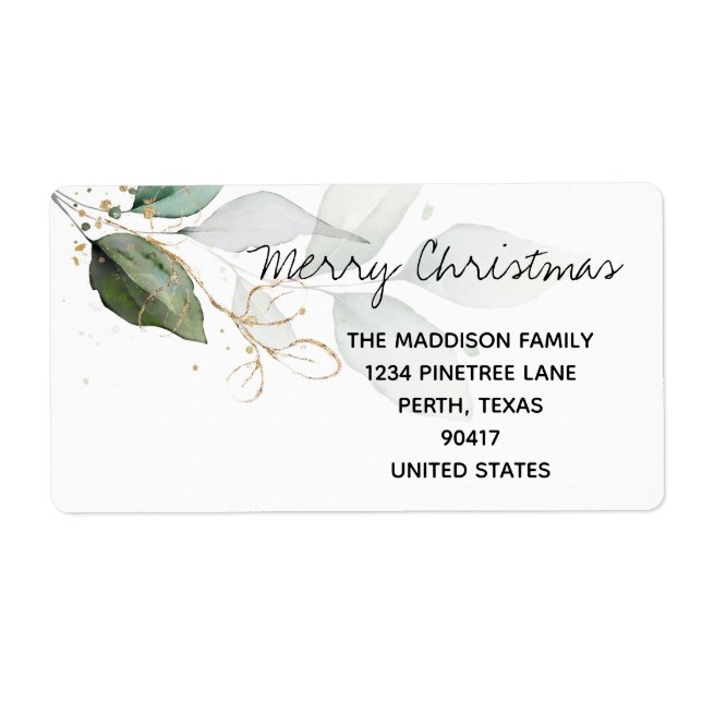 Merry Christmas Holiday Address Label Eucalyptus (Front)