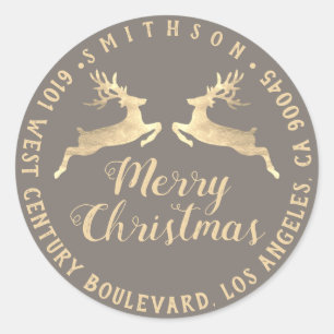 Merry Christmas Holiday Address Return RSVP Brown Classic Round Sticker