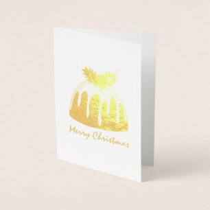 Merry Christmas Holiday British Plum Pudding Holly Foil Card