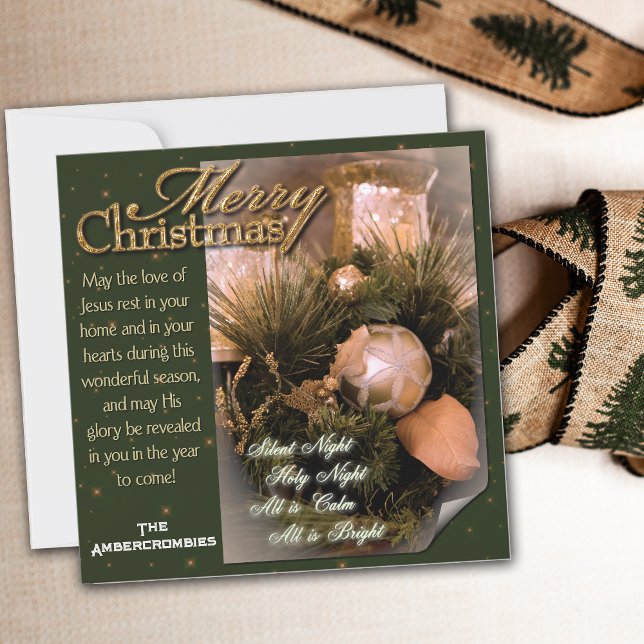 Merry Christmas Holiday Card (Square Merry Christmas holiday card with Silent Night words.)
