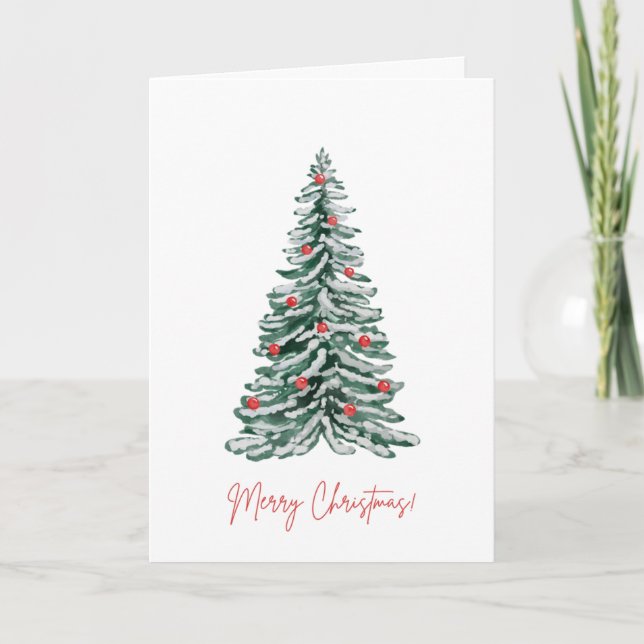 Merry Christmas Holiday Card with watercolor tree (Front)