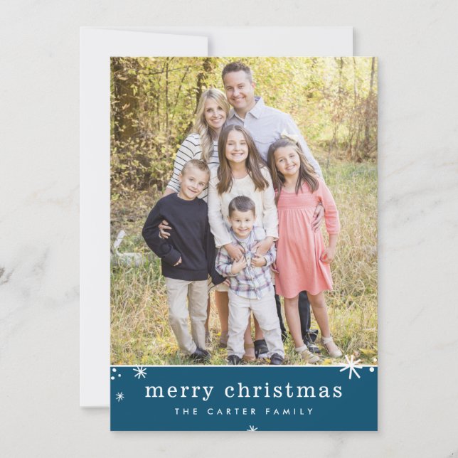 MERRY CHRISTMAS holiday cute festive sparkle blue (Front)