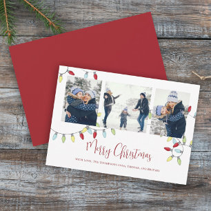 Merry Christmas Holiday Cute String Lights 3 Photo Card