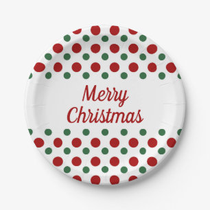 Merry Christmas Holiday Cute White Red Polka Dots Paper Plate