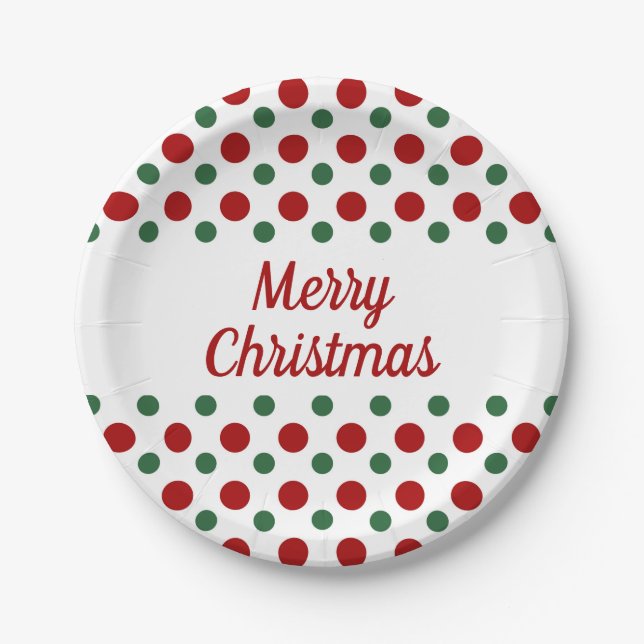 Merry Christmas Holiday Cute White Red Polka Dots Paper Plate (Front)