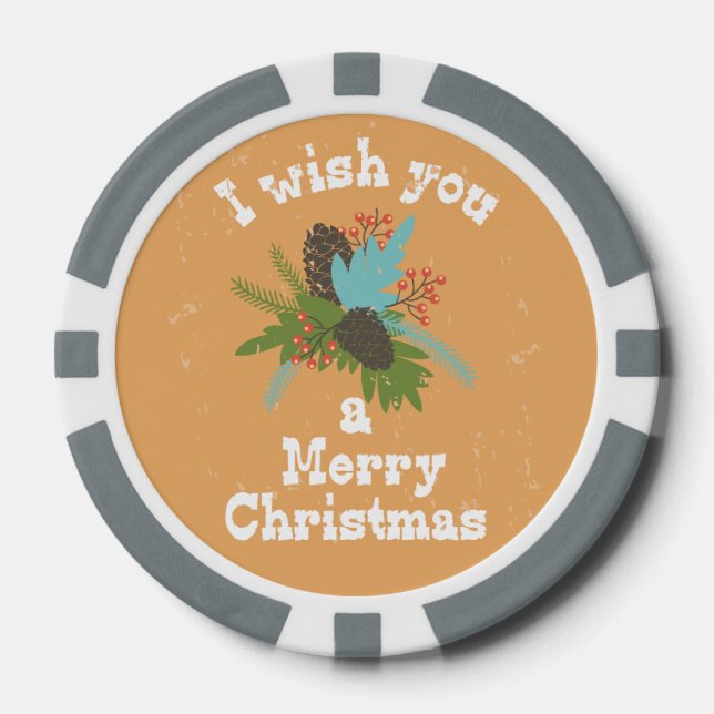 Merry Christmas Holiday Decor Poker Chips (Front)