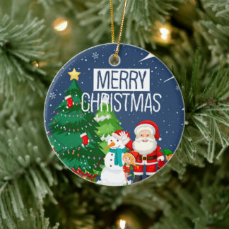 Merry Christmas Holiday Design Ceramic Ornament