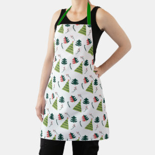 Merry Christmas Holiday Doodle Christmas Trees Apron