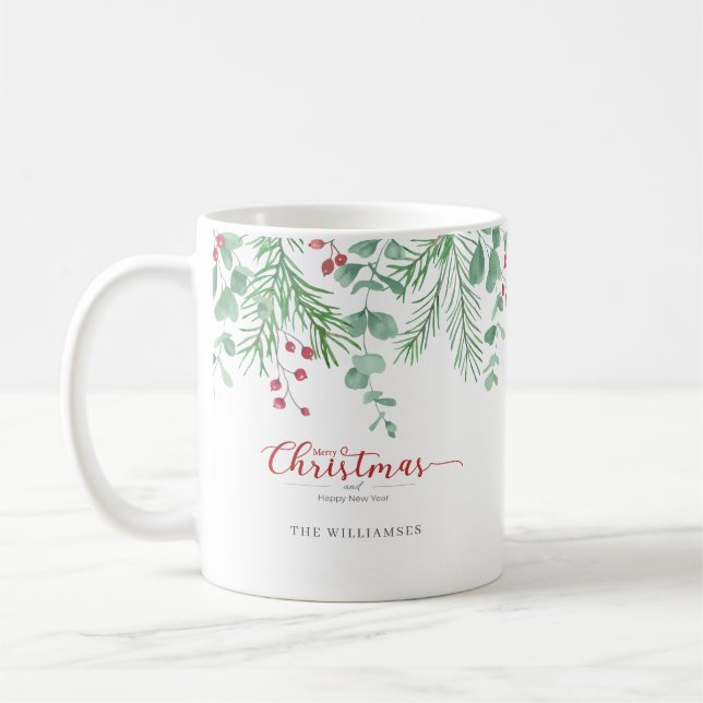 Merry Christmas  Holiday Eucalypt Border Mug (Gauche)