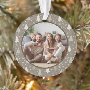 Merry Christmas Holiday Family Photo Taupe Ornament